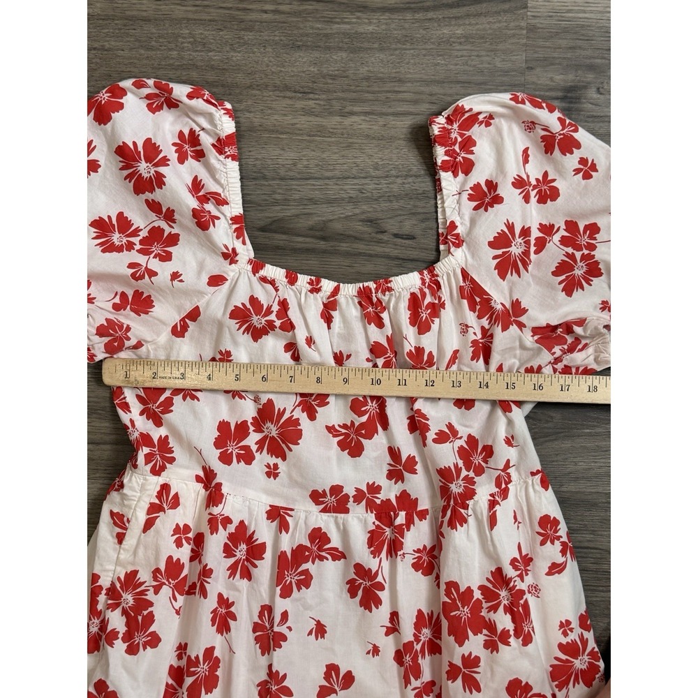 J.Crew Factory Dress‎ M White Red Hawaiian Floral Midi Tropical Pockets - Picture 6 of 8
